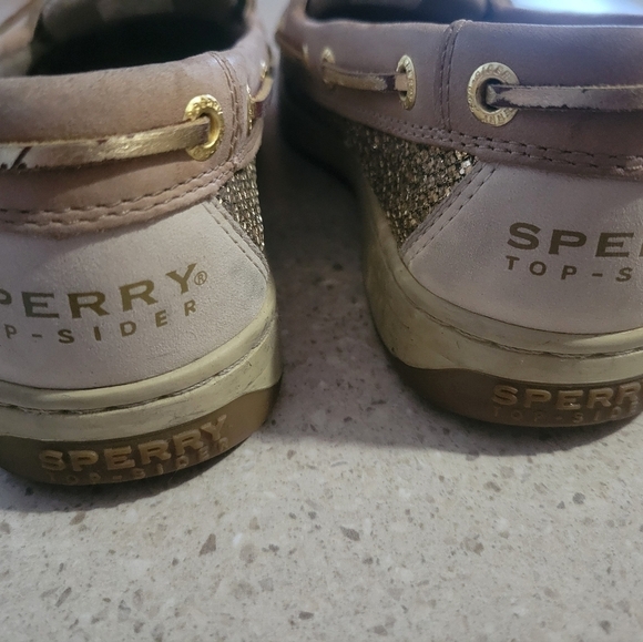 GUC-Sperry Top Sider Angelfish Leather Boat Shoes Women’s Size 6.5 M Gold Sequin - Picture 10 of 12